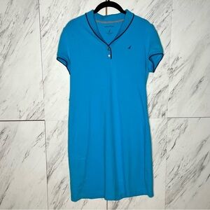 3/$60 Nautica Blue Polo Nautical Stretch Contrast Pipin Golf Tennis Shirtdress M